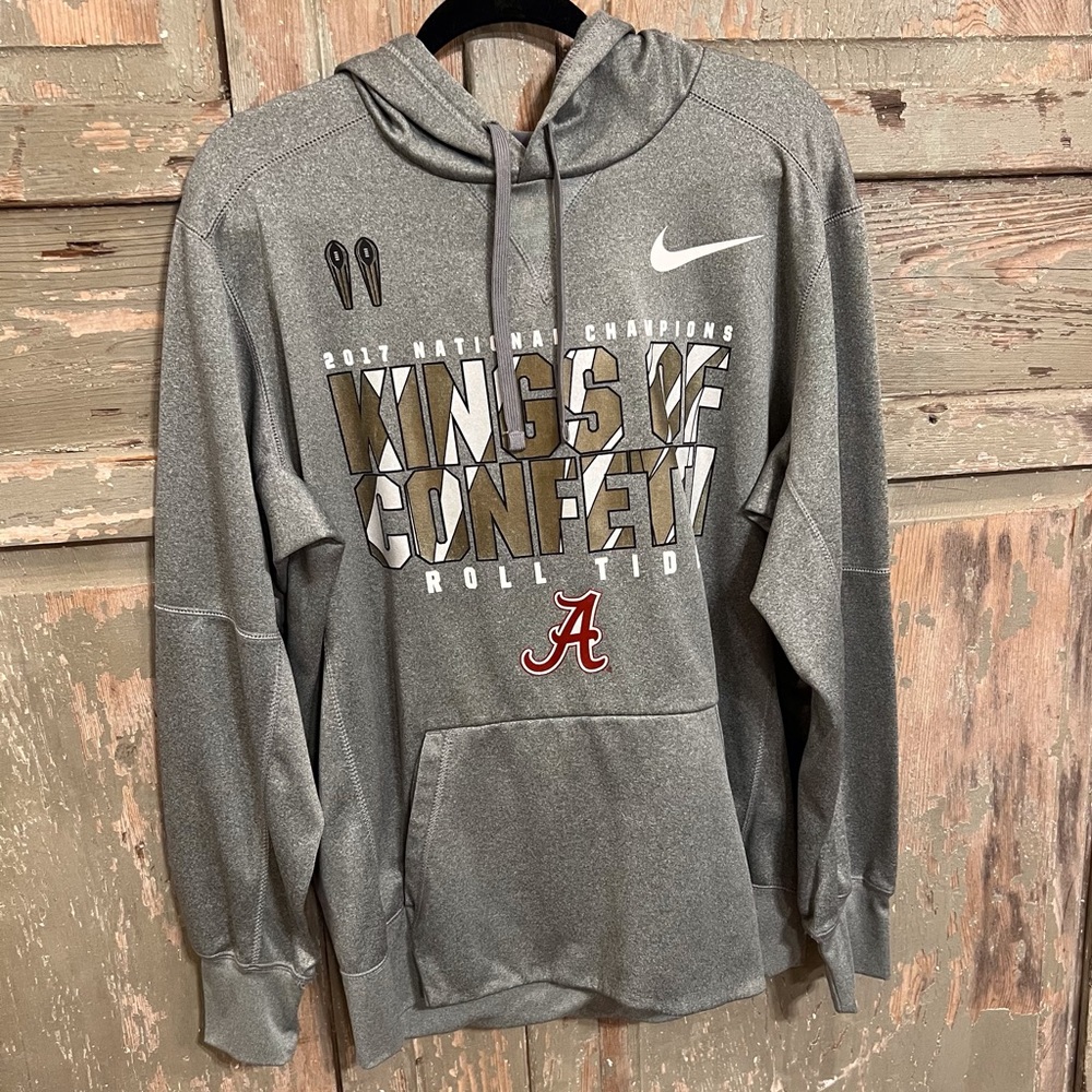 Nike Gray Hoodie with White and Red Accents
